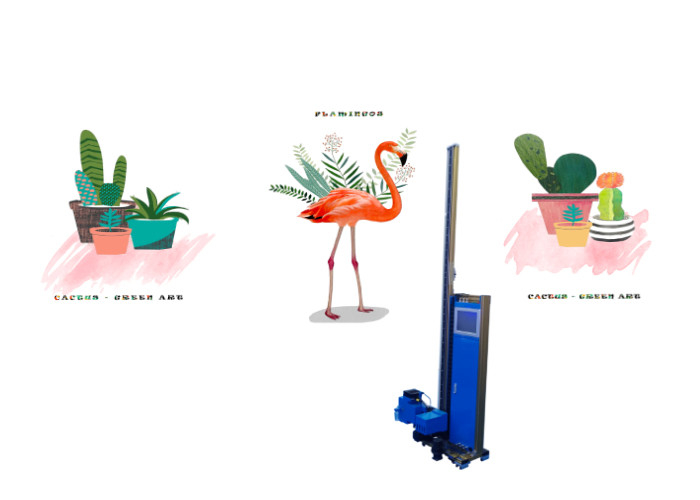 Máy in phun tường tự động Cmykw 5 màu Đường sắt có thể gập lại Hiệu ứng 3d thông minh 2 đầu in